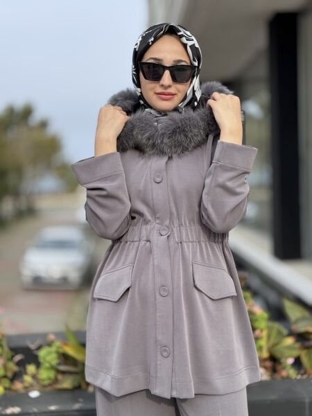 Qupra Belden Büzdürmeli Seyyar Kürklü Kap Pantolon Takım WAC92123