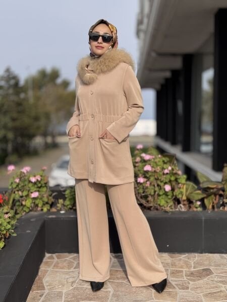 Qupra Belden Büzdürmeli Seyyar Kürklü Kap Pantolon Takım WAC92123