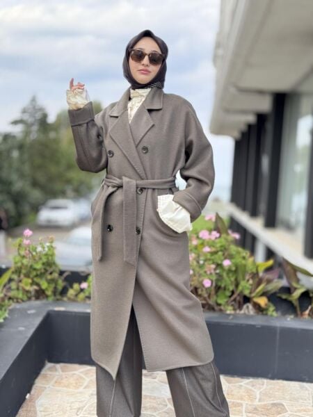 WOM BTQ Hakiki Zibellino Kuşaklı Düğmeli Yün Kaban