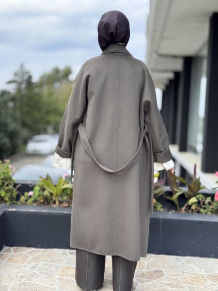 WOM BTQ Hakiki Zibellino Kuşaklı Düğmeli Yün Kaban