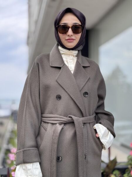 WOM BTQ Hakiki Zibellino Kuşaklı Düğmeli Yün Kaban