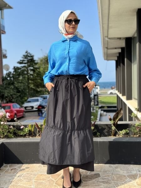 Almarwah Paraşüt Kumaş Siyah Etek 806427