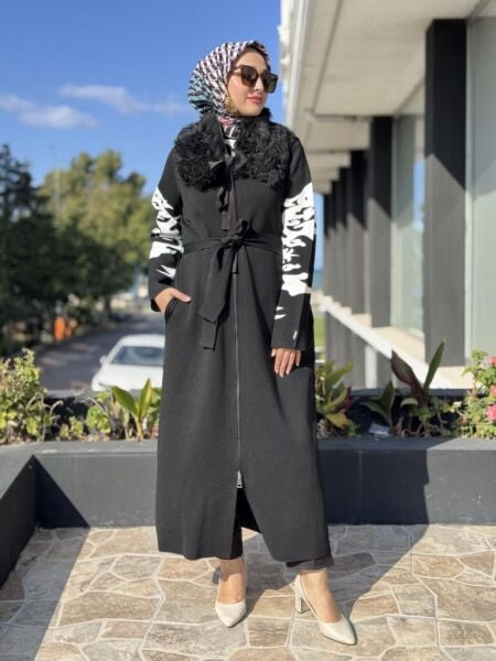 Misswhence Seyyar Kürklü Çelik Örme Fermuarlı Uzun Triko Kap MİSS266