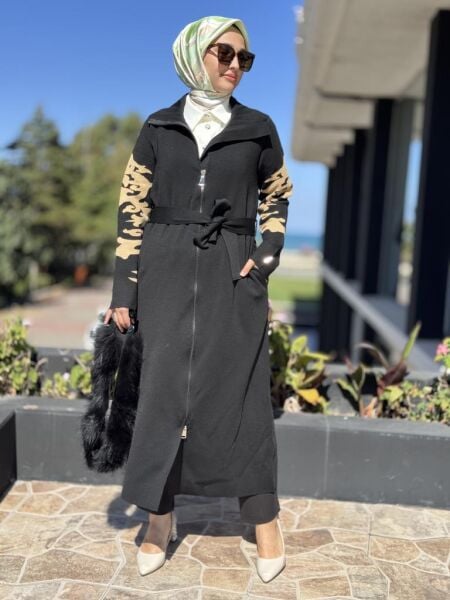 Misswhence Seyyar Kürklü Çelik Örme Fermuarlı Uzun Triko Kap MİSS266