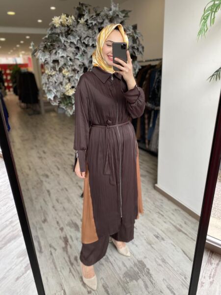 Almarwah Kraşlı Fermuarlı Kap Pantolon Takım 202736