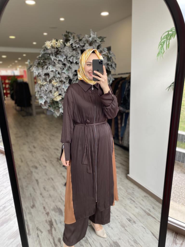 Almarwah Kraşlı Fermuarlı Kap Pantolon Takım 202736