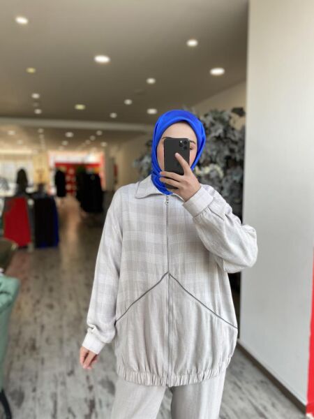 Almarwah Fermuarlı Ekose Desenli Kap Pantolon Takım 202759