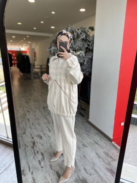 Almarwah Fermuarlı Ekose Desenli Kap Pantolon Takım 202759