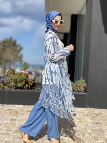 Almarwah Desenli Denim Cepli File Kap 404830 MAVİ - 36