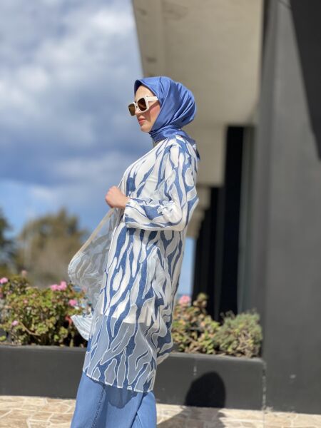 Almarwah Desenli Denim Cepli File Kap 404830 MAVİ - 38