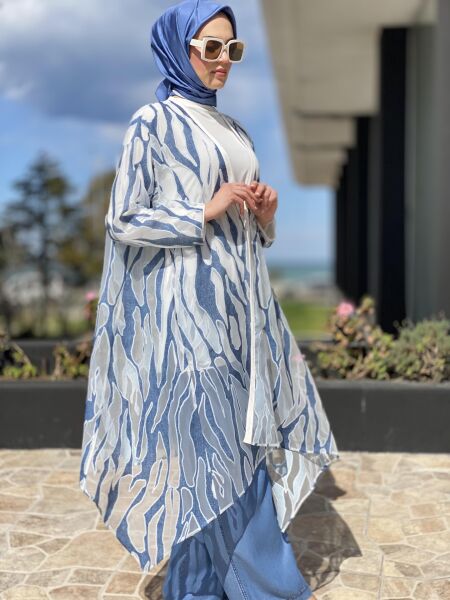 Almarwah Desenli Denim Cepli File Kap 404830 MAVİ - 40