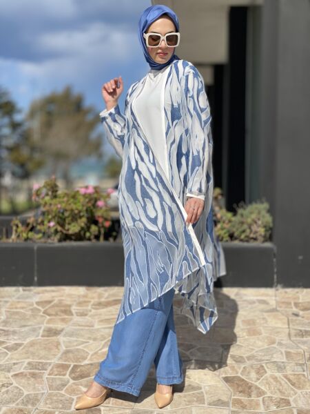 Almarwah Desenli Denim Cepli File Kap 404830 MAVİ - 40