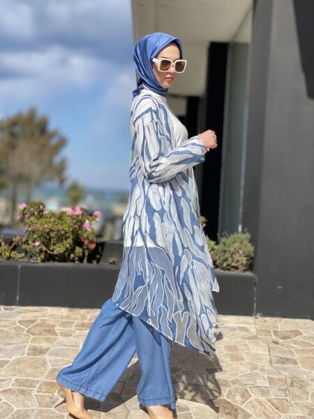 Almarwah Desenli Denim Cepli File Kap 404830 MAVİ - 42