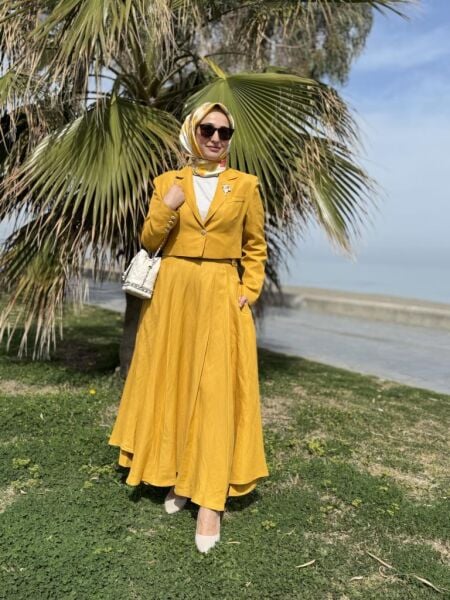 Vuu Crop Ceket Kloş Etek Takım 25SSV3014