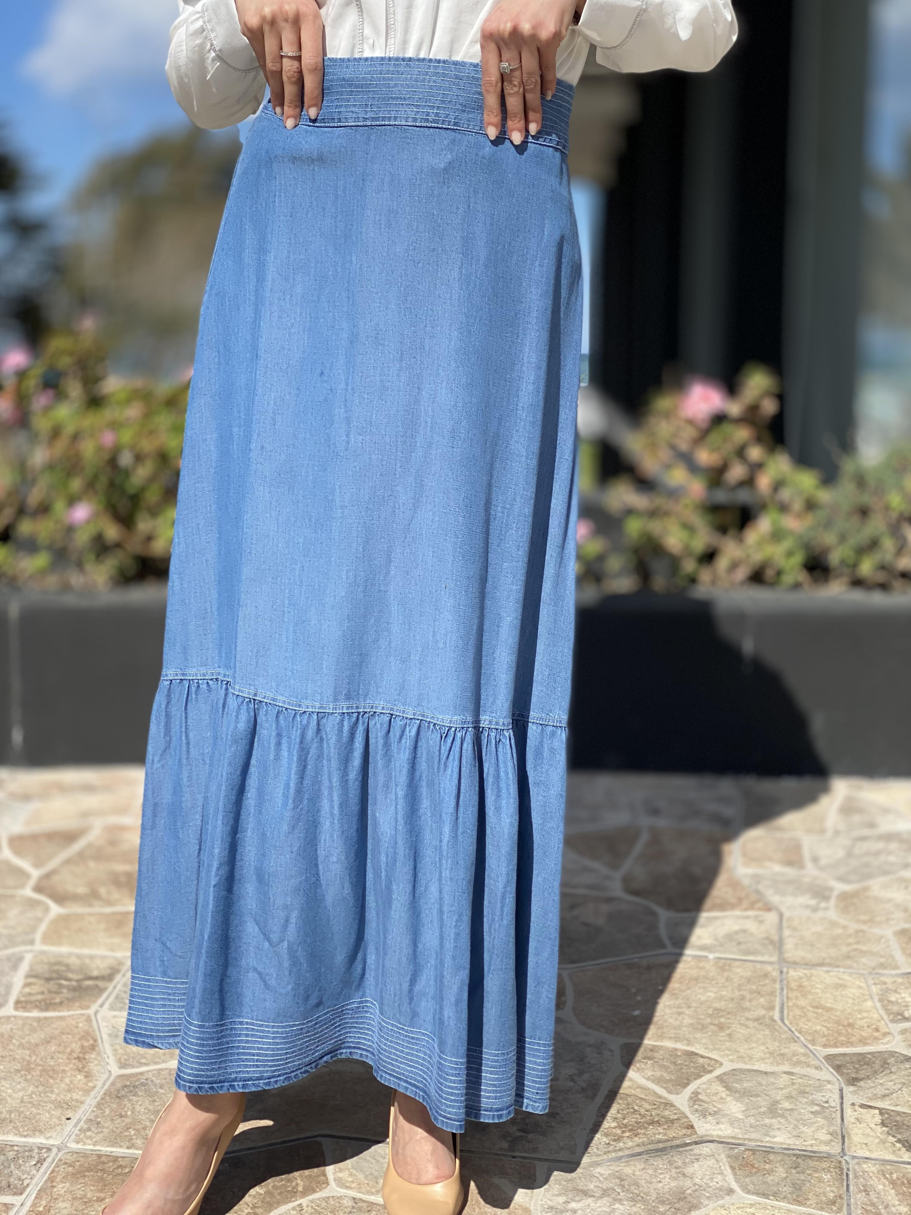 Almarwah Bel Kısmı Lastikli Tencel Kot Etek 806435 AÇIK MAVİ - 38