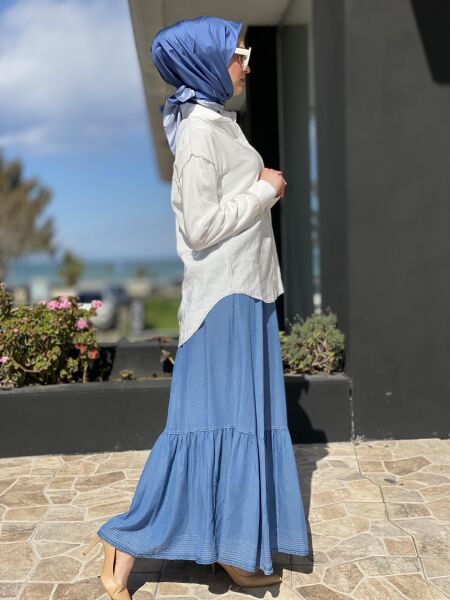 Almarwah Bel Kısmı Lastikli Tencel Kot Etek 806435 AÇIK MAVİ - 40