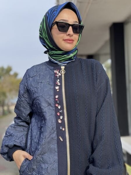 Ghisa Renkli Taş Detaylı Fermauarlı  Lacivert Ceket 3283