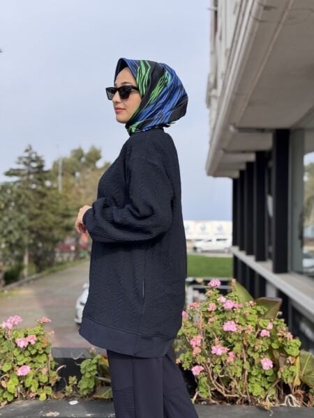 Ghisa Renkli Taş Detaylı Fermauarlı  Lacivert Ceket 3283