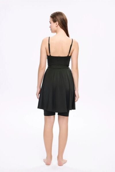 Haşema Parlak Kumaş Terra Yeşil 3 Parça Yarı Kapalı Mayo-Tulum Takımı HSM5053