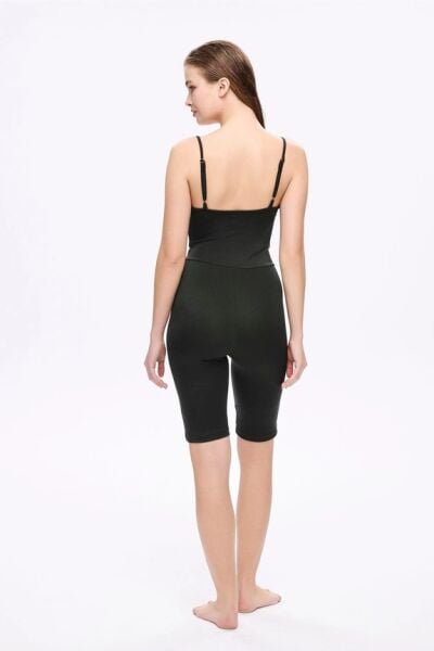 Haşema Parlak Kumaş Terra Yeşil 3 Parça Yarı Kapalı Mayo-Tulum Takımı HSM5053