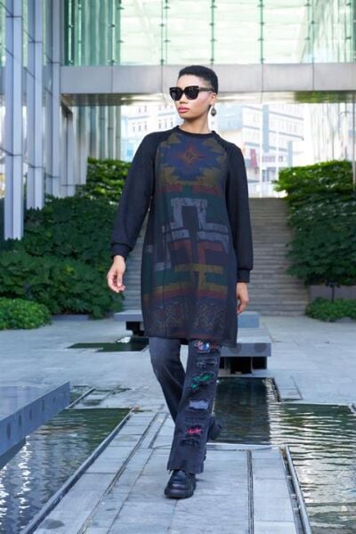 Misswhence Paçası Nakışlı, Kapalı Yırtık İspanyol Paça Kot Pantolon 34103N