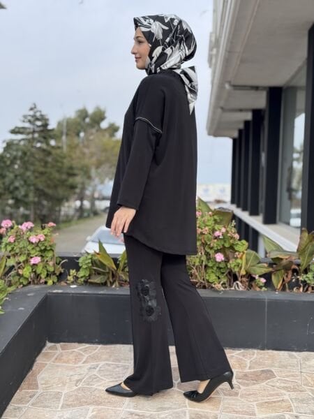 Ghisa Deri Detaylı Büzgü Yaka Tunik Pantolon Takım G4136