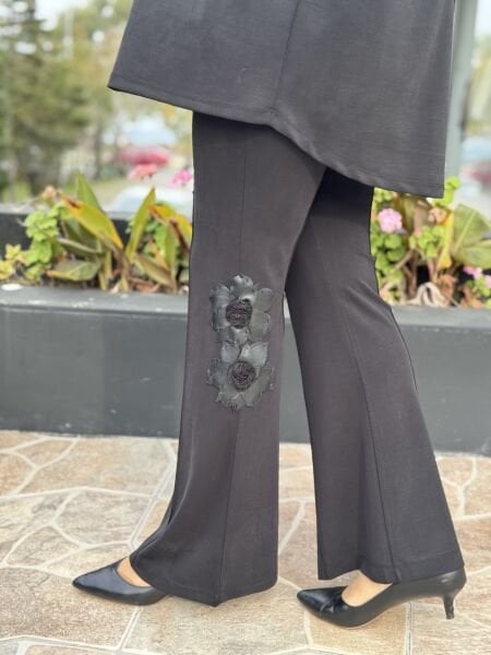 Ghisa Deri Detaylı Büzgü Yaka Tunik Pantolon Takım G4136