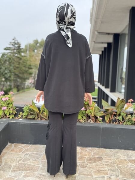 Ghisa Deri Detaylı Büzgü Yaka Tunik Pantolon Takım G4136