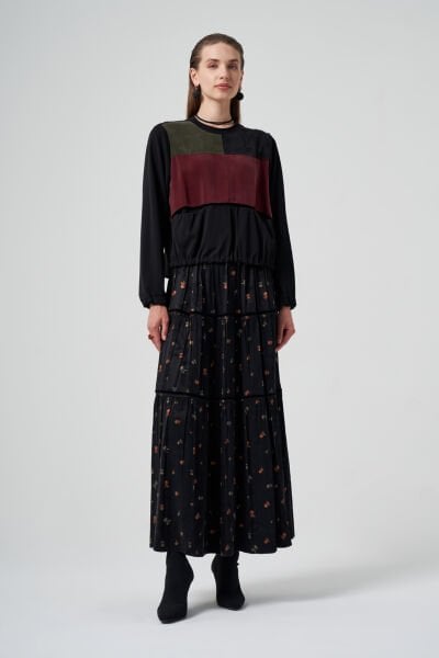 Misswhence Çiçek Desenli Cupra İpek Etek Bluz Takım 36005