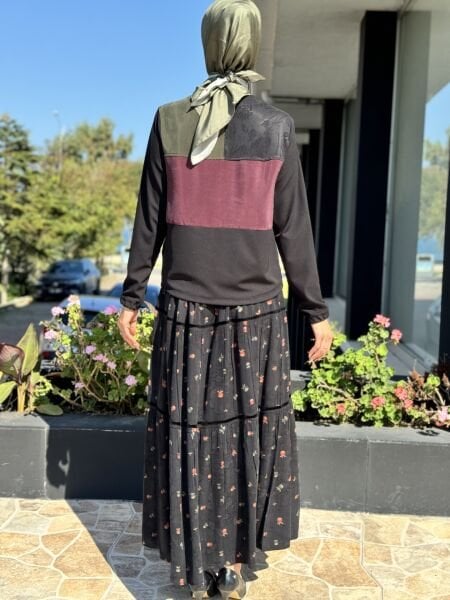 Misswhence Çiçek Desenli Cupra İpek Etek Bluz Takım 36005