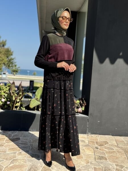 Misswhence Çiçek Desenli Cupra İpek Etek Bluz Takım 36005