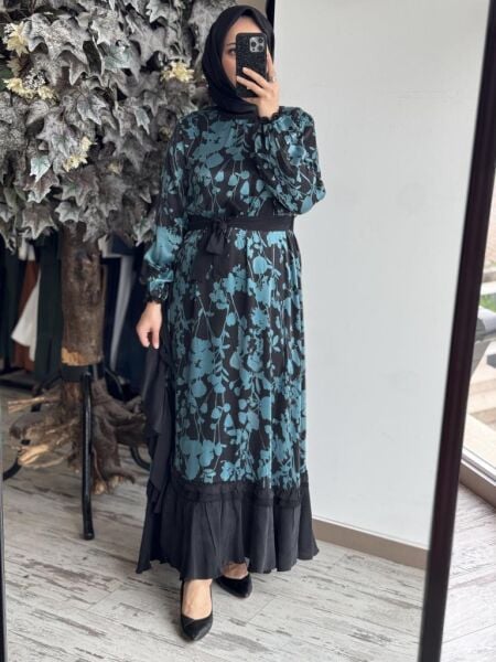 Misswhence Desenli Cupra İpek Elbise 37832