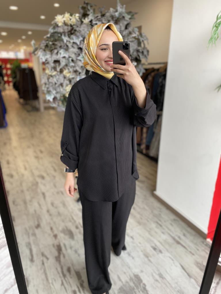 Almarwah Çizgili Gömlek Pantolon Takım 202728