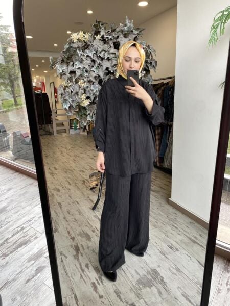 Almarwah Çizgili Gömlek Pantolon Takım 202728