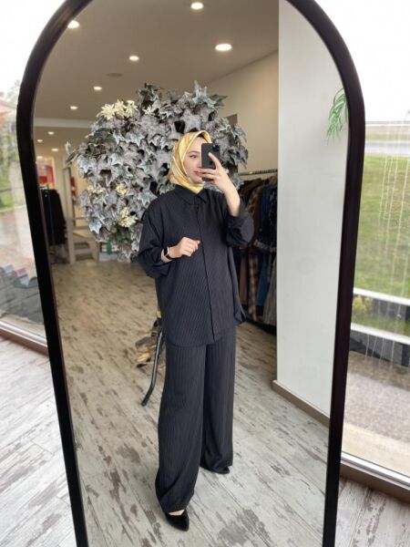 Almarwah Çizgili Gömlek Pantolon Takım 202728