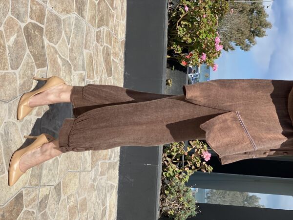 Almarwah Paçası Düğmeli Beli Lastikli Cupra İpek Pantolon 606045 KAHVE - 36