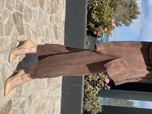 Almarwah Paçası Düğmeli Beli Lastikli Cupra İpek Pantolon 606045 KAHVE - 38