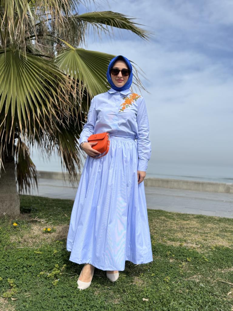 Vuu Çizgili Poplin Gömlek Etek Takım 25SSVB1029