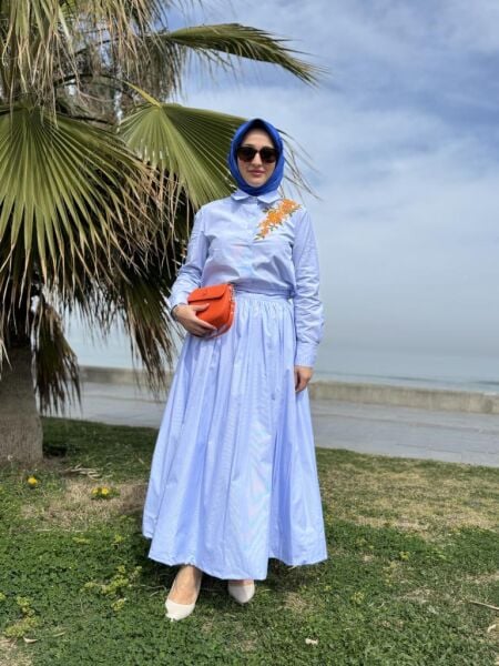 Vuu Çizgili Poplin Gömlek Etek Takım 25SSVB1029