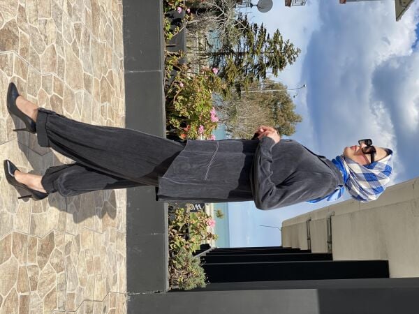 Almarwah Paçası Düğmeli Beli Lastikli Cupra İpek Pantolon 606045 SİYAH - 38