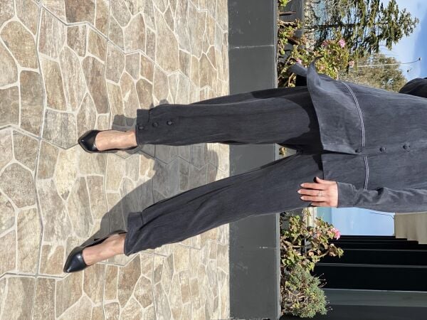 Almarwah Paçası Düğmeli Beli Lastikli Cupra İpek Pantolon 606045 SİYAH - 38