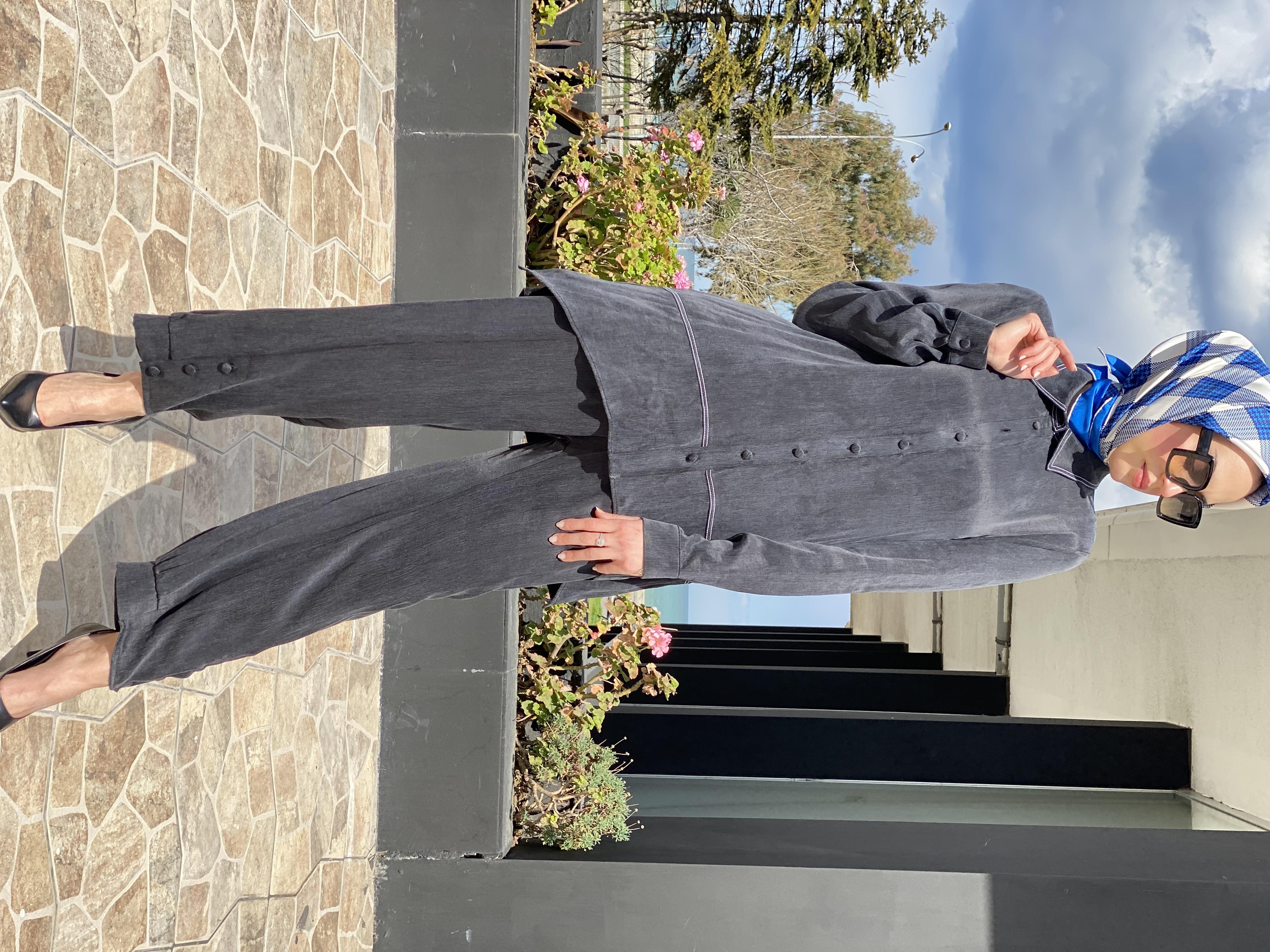 Almarwah Paçası Düğmeli Beli Lastikli Cupra İpek Pantolon 606045 SİYAH - 40