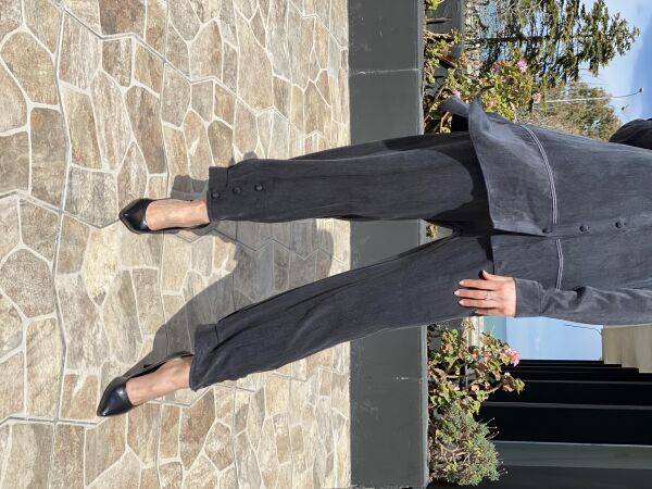 Almarwah Paçası Düğmeli Beli Lastikli Cupra İpek Pantolon 606045 SİYAH - 40