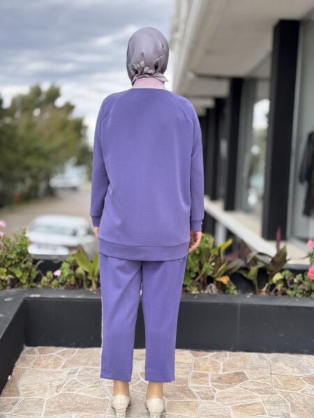 Tığ Triko Çizgili Poplin Mix Pantolonlu Takım TKM3065