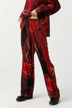 Noi Beli Lastikli Geniş Paça Bordo Pantolon (NOİ-43618)