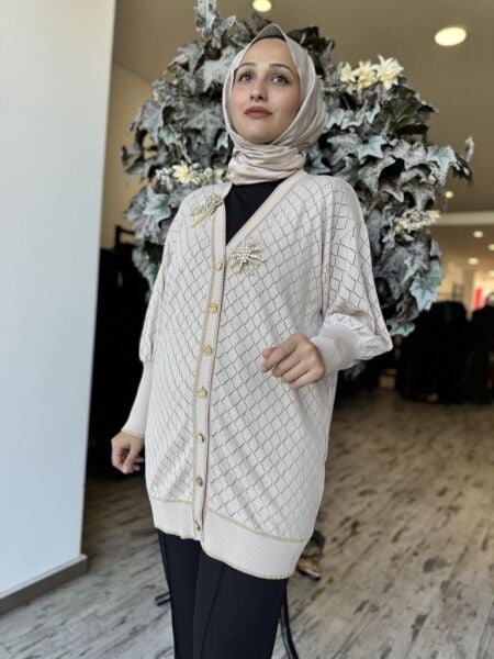 Ghisa Kuş Broş Detaylı Düğmeli Triko Hırka 3898