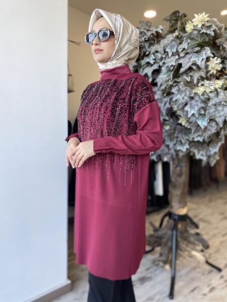 Misswhence Triko Görünümlü Taş Baskılı Tunik 36012