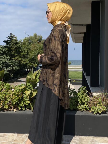 Misswhence Büyük Beden Desenli Siyah-Haki Cupra Elbise V2820