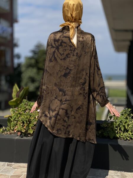 Misswhence Büyük Beden Desenli Siyah-Haki Cupra Elbise V2820