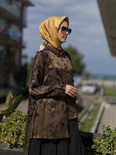 Misswhence Büyük Beden Desenli Siyah-Haki Cupra Elbise V2820